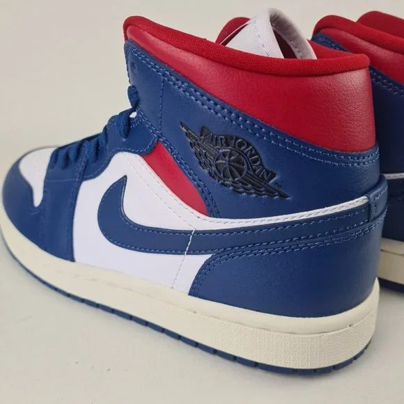 Nike Air Jordan 1 Mid Blue Red Women's Basketball Sneakers - Picture 9 of 12